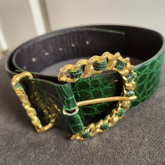 Spectacular vintage Luc Benoit thick genuine crocodile alligator 🐊 belt small s - Picture 3 of 7